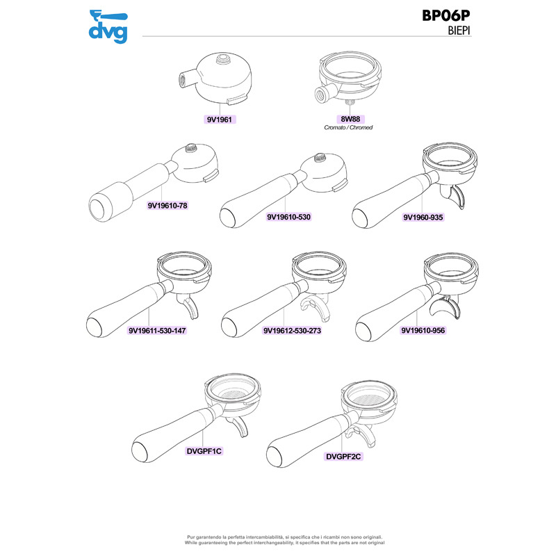 WEGA PORTAFILTER 2 CUPS WITH COMFORT HANDLE AND CHROME PLUG Spare